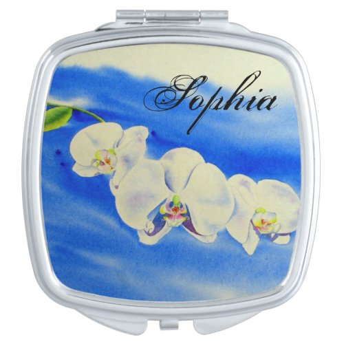 Orchid Watercolor painting breeze Clouds Vanity Mirror