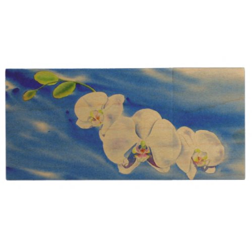 Orchid Watercolor painting breeze Clouds Wood USB Flash Drive