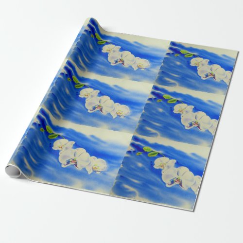 Orchid Watercolor painting breeze Clouds Wrapping Paper