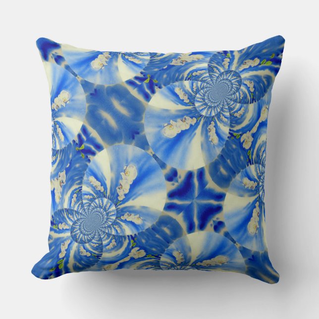 Orchid Watercolor painting, Clouds Mandala Throw Pillow (Front)