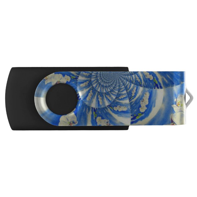 Orchid Watercolor painting, Clouds Mandala USB Flash Drive (Front)