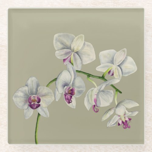 Orchid Watercolor Painting Glass Coaster
