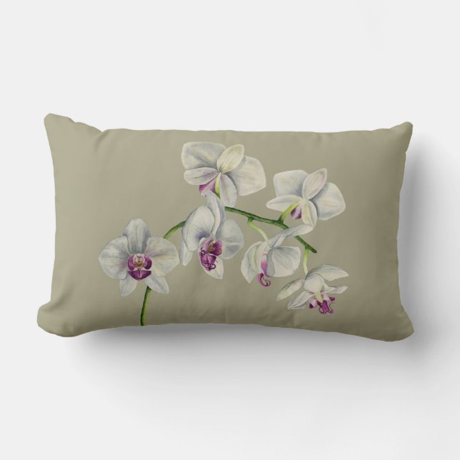Orchid Watercolor Painting Lumbar Pillow (Front)