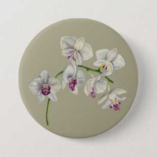 Orchid Watercolor Painting Pinback Button