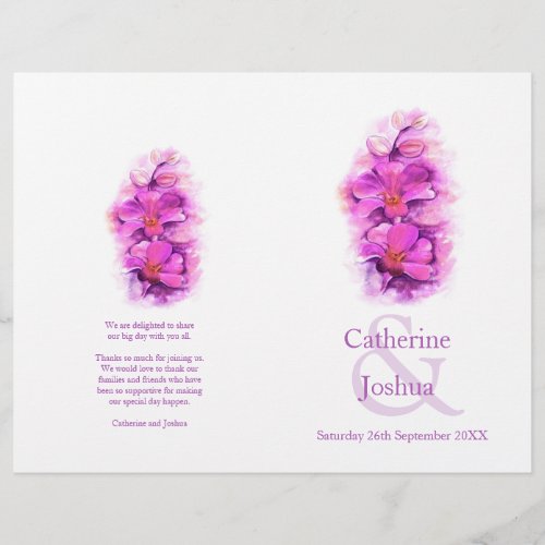 Orchid watercolor pink large Wedding Program