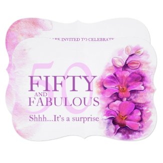 Orchid watercolor purple fifty and fabulous card