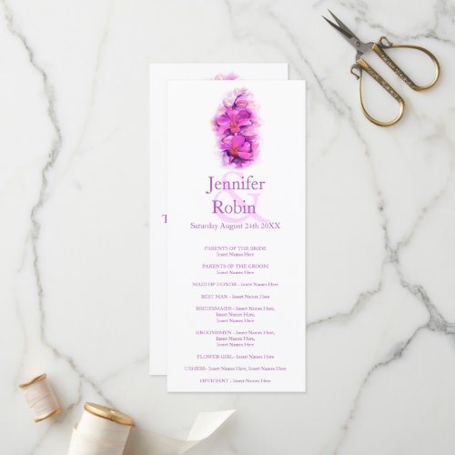 Orchid watercolor purple pink wedding program card