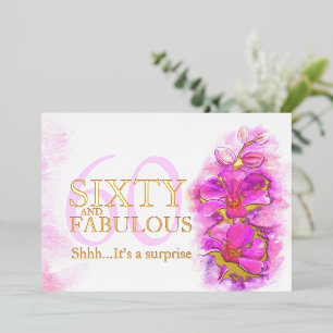 Orchid watercolor purple Sixty and fabulous  Foil Invitation