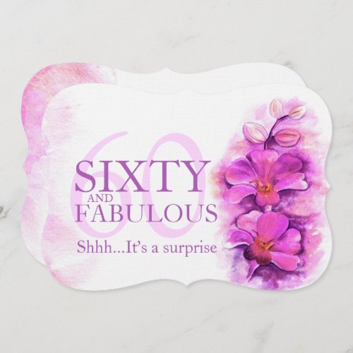 Orchid watercolor purple Sixty and fabulous Invitation