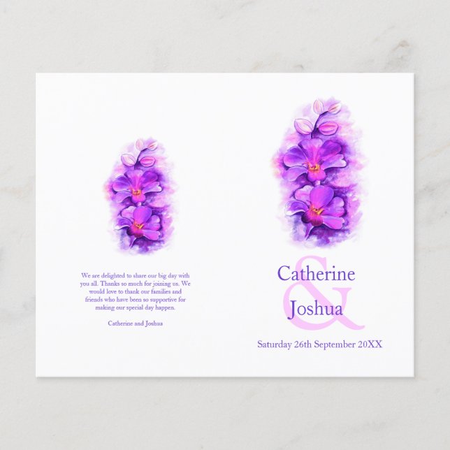 Orchid watercolor purple Wedding Programme (Front)