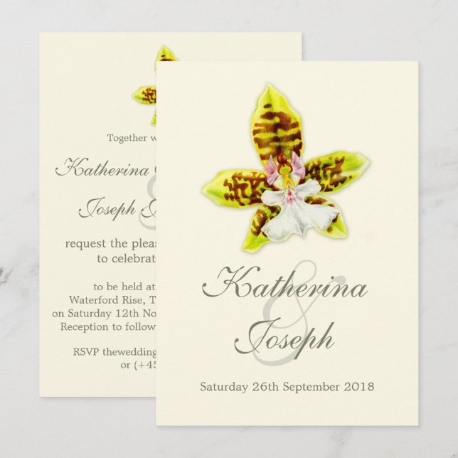 Orchid wedding flower painting invitation (Front/Back)