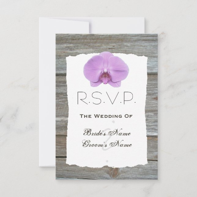 Orchid Wedding RSVP - Barnwood Card (Front)