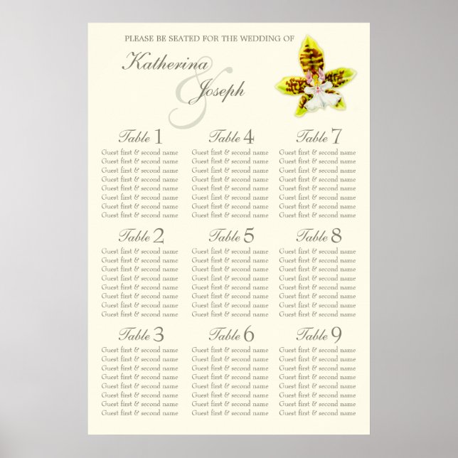 Orchid Wedding Seating Table Planner 1-9 Poster (Front)