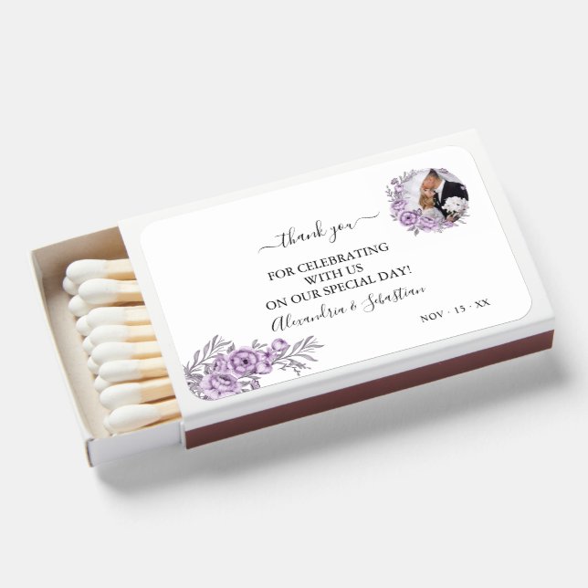 Orchid Wedding Thank You  Matchboxes (Front Open)