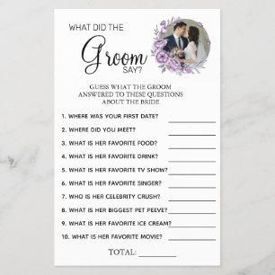 Orchid What groom say Bridal shower game card Flyer