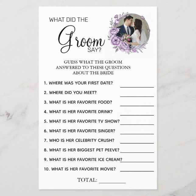 Orchid What groom say Bridal shower game card Flyer (Front)