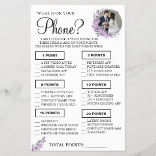 Orchid What is on your phone Shower game card Flyer