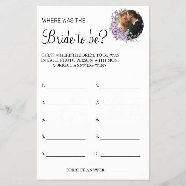 Orchid Where was She Bridal shower game card Flyer (Front)