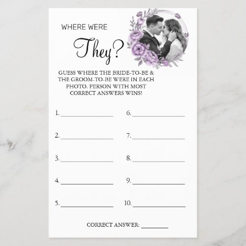 Orchid Where were They Bridal shower game card Flyer