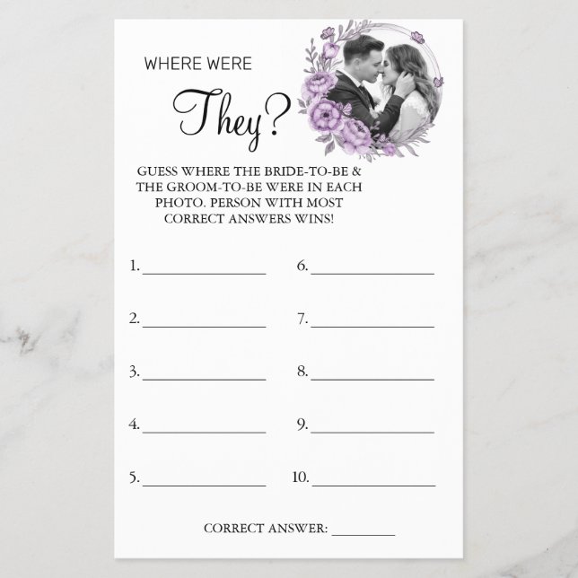 Orchid Where were They Bridal shower game card Flyer (Front)