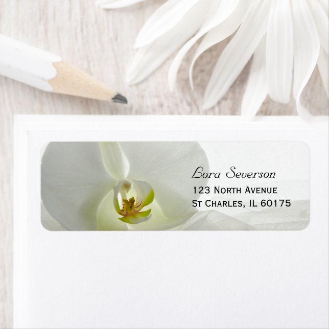 Orchid White and Bridal Veil Wedding Address Label (Insitu)