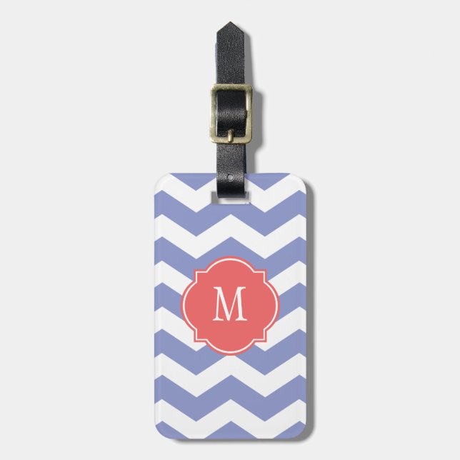 Orchid & White Chevron Monogram Luggage Tag (Front Vertical)