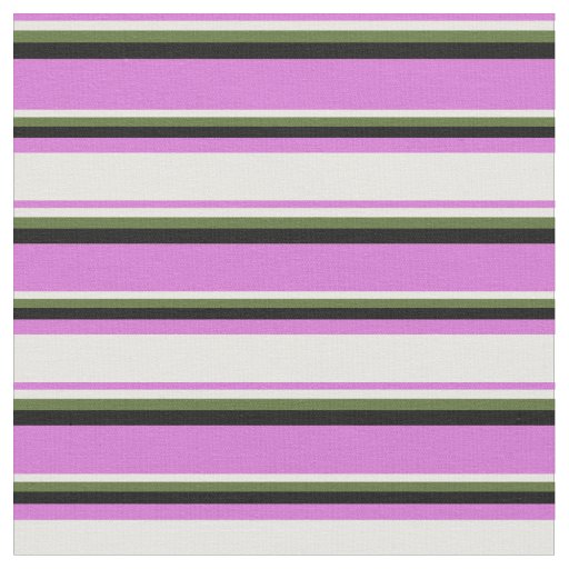 Orchid, White, Dark Olive Green, and Black Lines Fabric