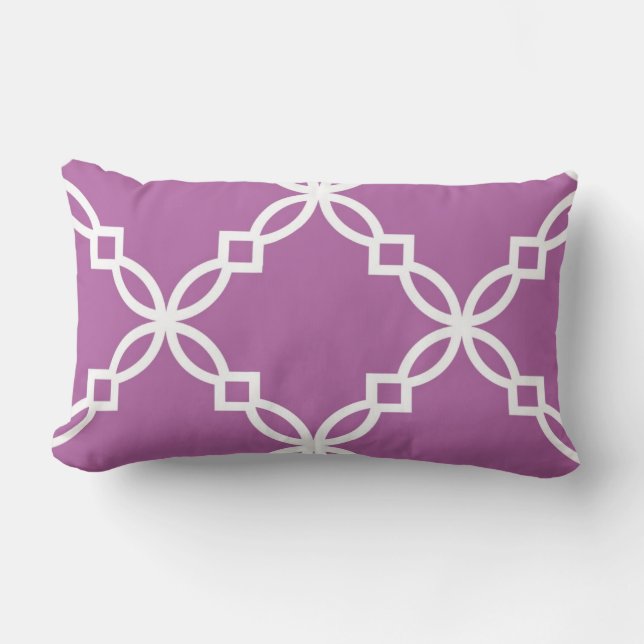 Orchid White Large Fancy Quatrefoil Pattern Lumbar Pillow (Front)