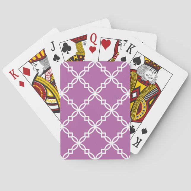 Orchid White Large Fancy Quatrefoil Pattern Poker Cards (Back)