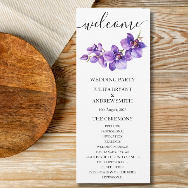 Orchid white script wedding Program card (Creator Uploaded)