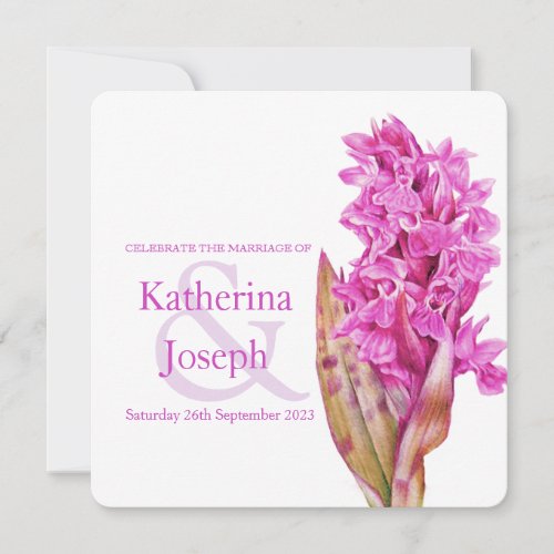 Orchid wildflower watercolor square wedding invite