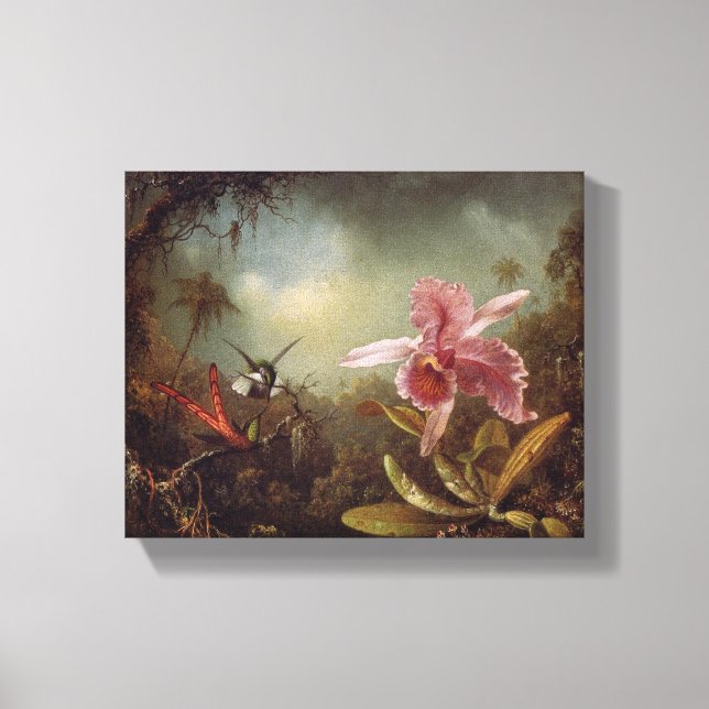 Orchid with Two Hummingbirds by Martin Heade Canvas Print (Front)