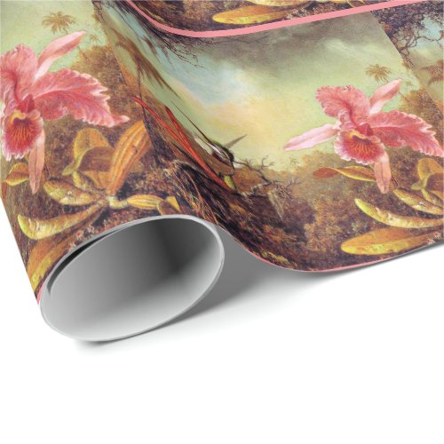 Orchid with Two Hummingbirds fine art painting Wrapping Paper