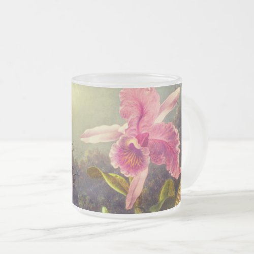 Orchid with Two Hummingbirds Heade Frosted Glass Coffee Mug