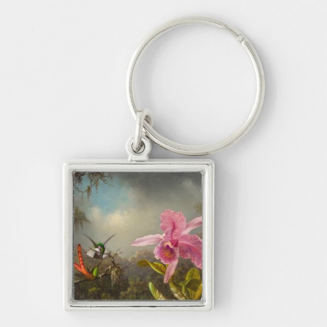 Orchid with Two Hummingbirds Heade Keychain (Front)