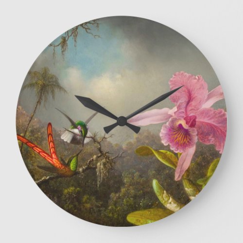 Orchid with Two Hummingbirds Heade Large Clock