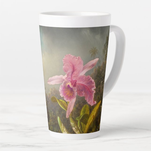 Orchid with Two Hummingbirds Heade Latte Mug (Right Angle)