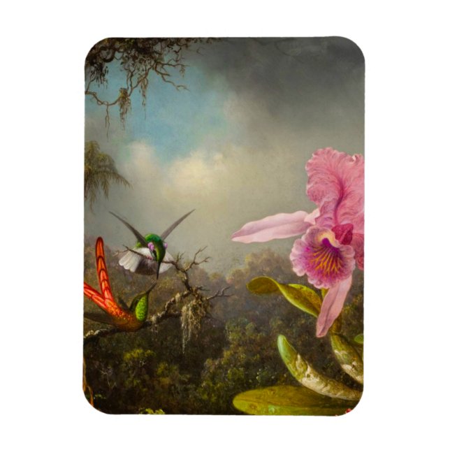 Orchid with Two Hummingbirds Heade Magnet (Vertical)