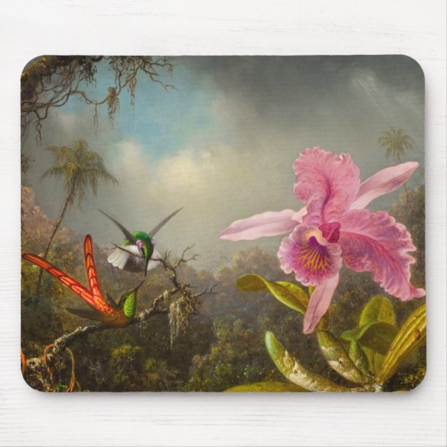 Orchid with Two Hummingbirds Heade Mouse Pad (Front)