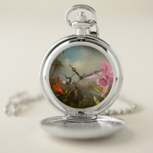 Orchid with Two Hummingbirds Heade Pocket Watch
