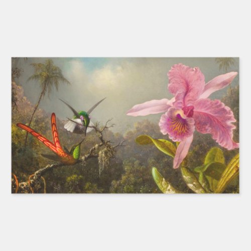 Orchid with Two Hummingbirds Heade Rectangular Sticker