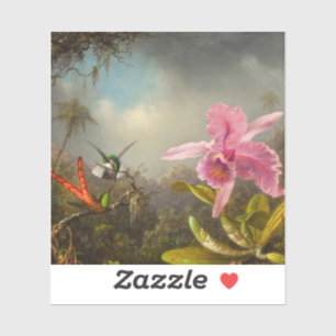 Orchid with Two Hummingbirds Heade Sticker