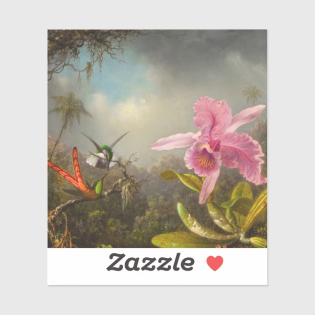 Orchid with Two Hummingbirds Heade Sticker (Sheet)