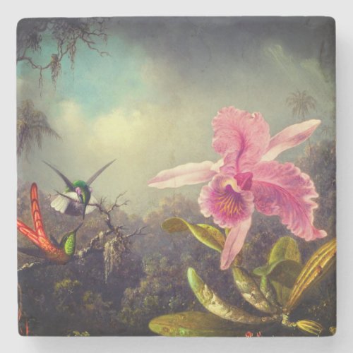 Orchid with Two Hummingbirds Heade Stone Coaster