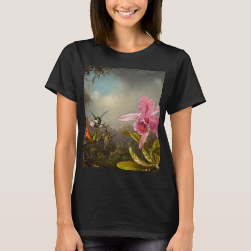 Orchid with Two Hummingbirds Heade T_Shirt