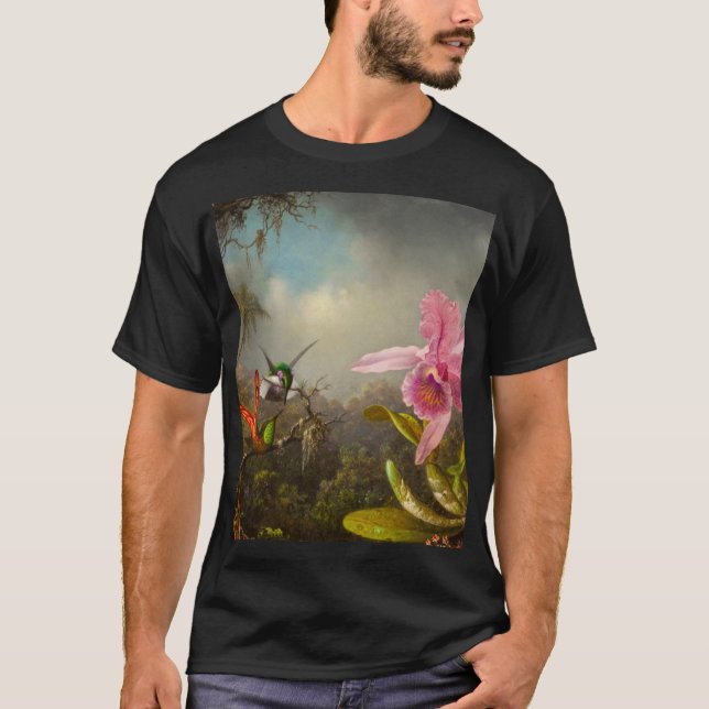 Orchid with Two Hummingbirds Heade T-Shirt (Front)