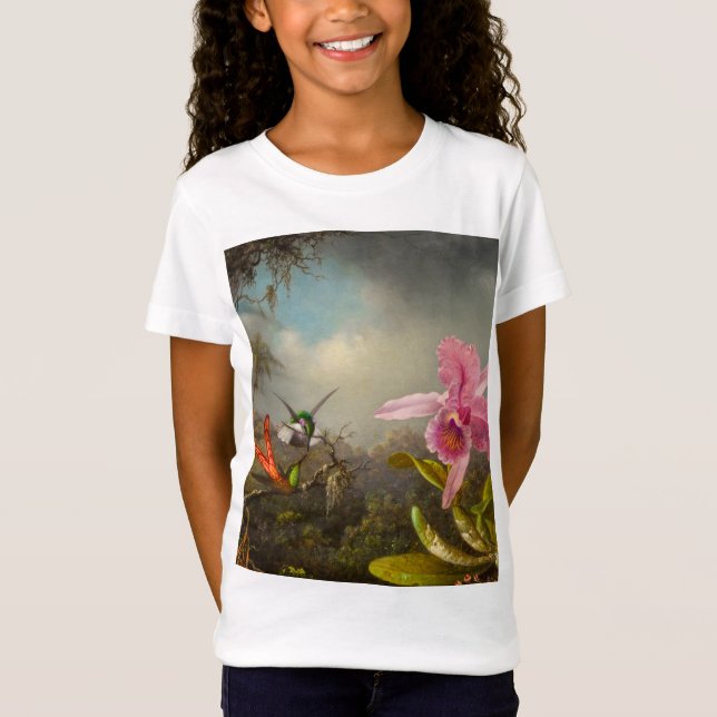Orchid with Two Hummingbirds Heade T-Shirt (Front)