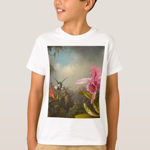 Orchid with Two Hummingbirds Heade T_Shirt