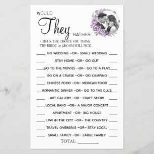 Orchid Would They Rather shower game card Flyer