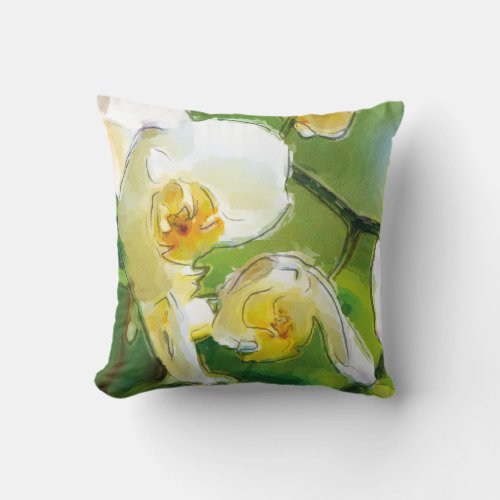 Orchidee white _ watercolor design  throw pillow